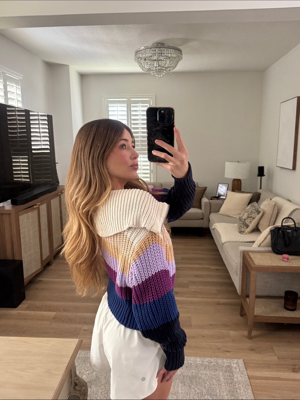 Aerie Striped Zip-Front Sweater Jacket in Cream, Tan, Purple & Blue - Picture 3 of 6